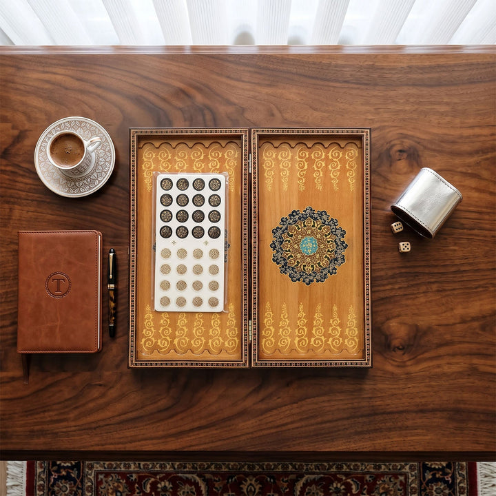 Handcrafted Hatem-Inlaid Wooden Backgammon Set - WAAH142