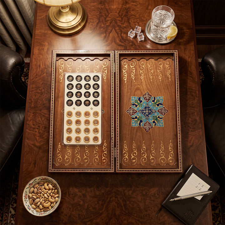 Handcrafted Hatem-Inlaid Wooden Backgammon Set - WAAH143