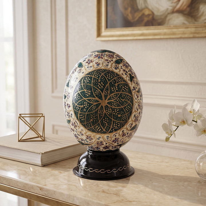 Hand-Embellished Natural Ostrich Egg Ornament – WAAH162