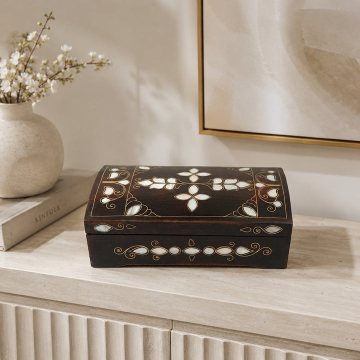Floral Motif | Handcrafted Mother-of-Pearl &amp; Copper Wire Inlaid Wooden Box – WAAH189