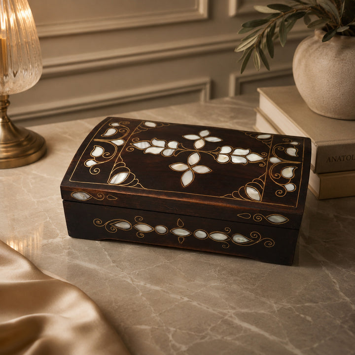 Floral Motif | Handcrafted Mother-of-Pearl &amp; Copper Wire Inlaid Wooden Box – WAAH189
