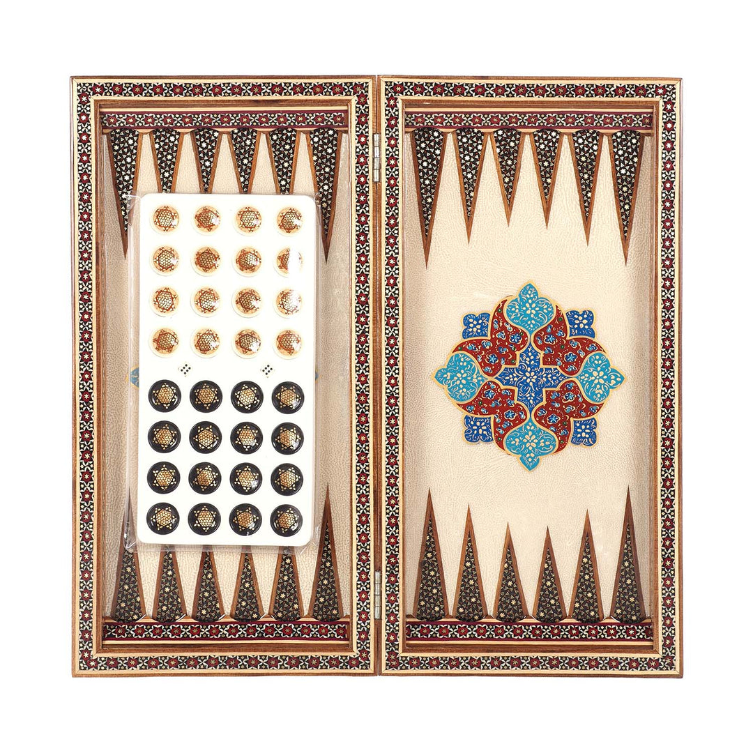 Handcrafted Hatem-Inlaid Wooden Backgammon Set with Carrying Case - WAAH223