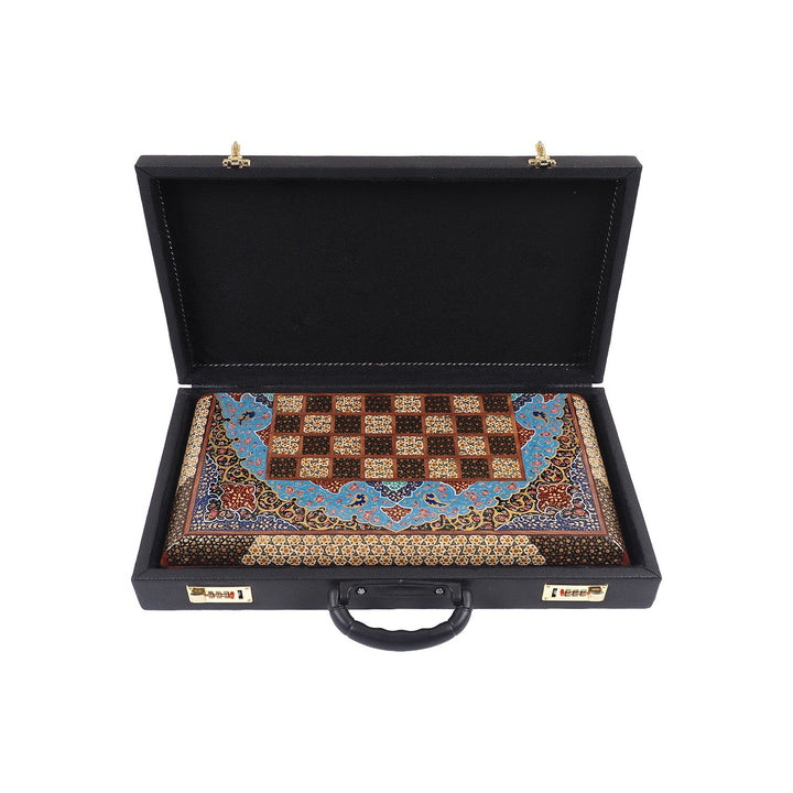 Handcrafted Hatem-Inlaid Wooden Backgammon Set with Carrying Case - WAAH225