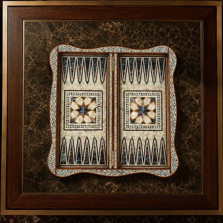 Handcrafted Mother-of-Pearl-Inlaid Wooden Backgammon Set with Carrying Case - WAAH226