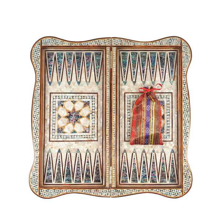 Handcrafted Mother-of-Pearl-Inlaid Wooden Backgammon Set with Carrying Case - WAAH226