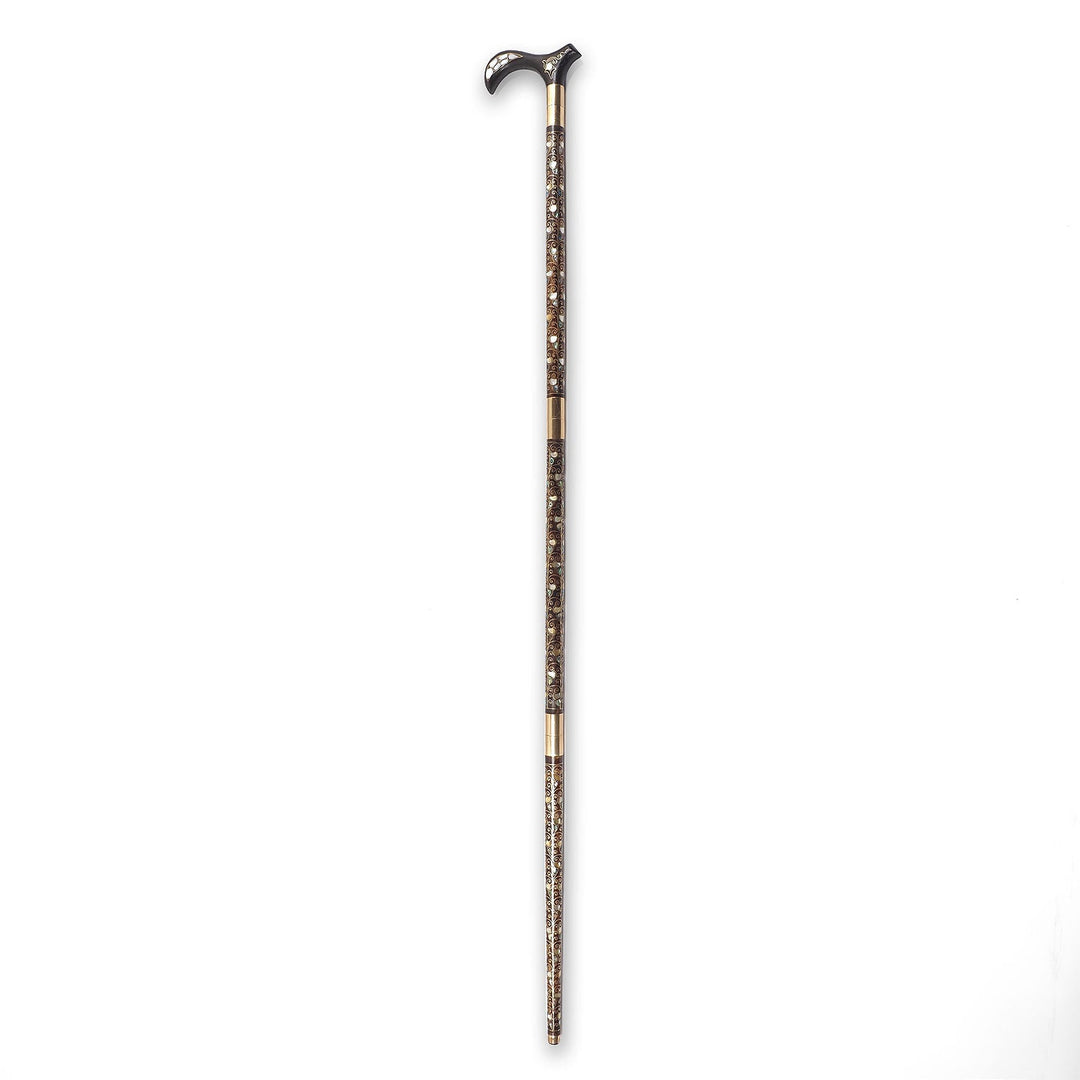 Handcrafted Wooden Walking Cane with Mother-of-Pearl and Copper Wire Inlay, Spherical Handle - WAAH240