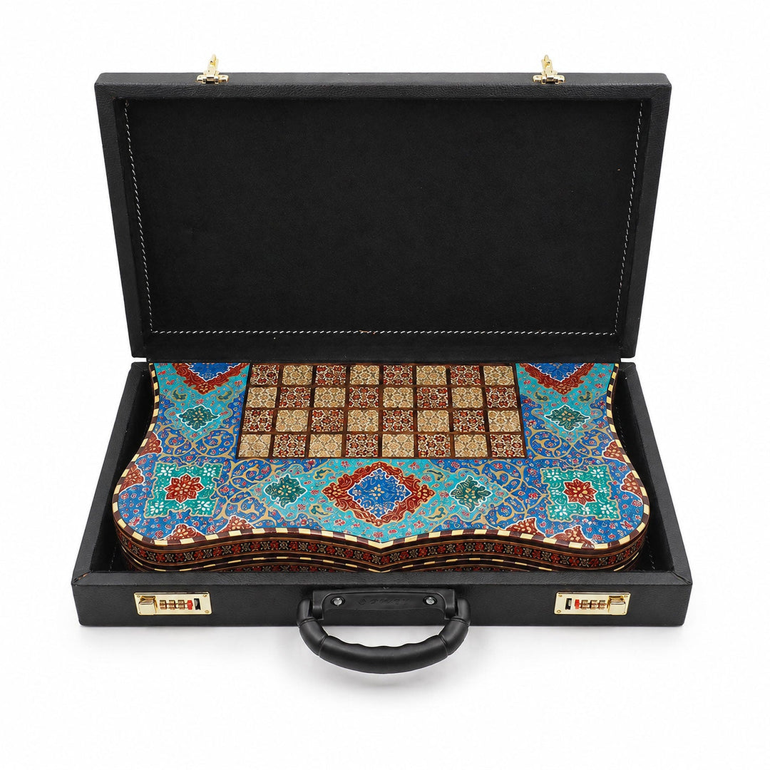 Handcrafted Hatem-Inlaid Wooden Backgammon Set with Carrying Case - WAAH241