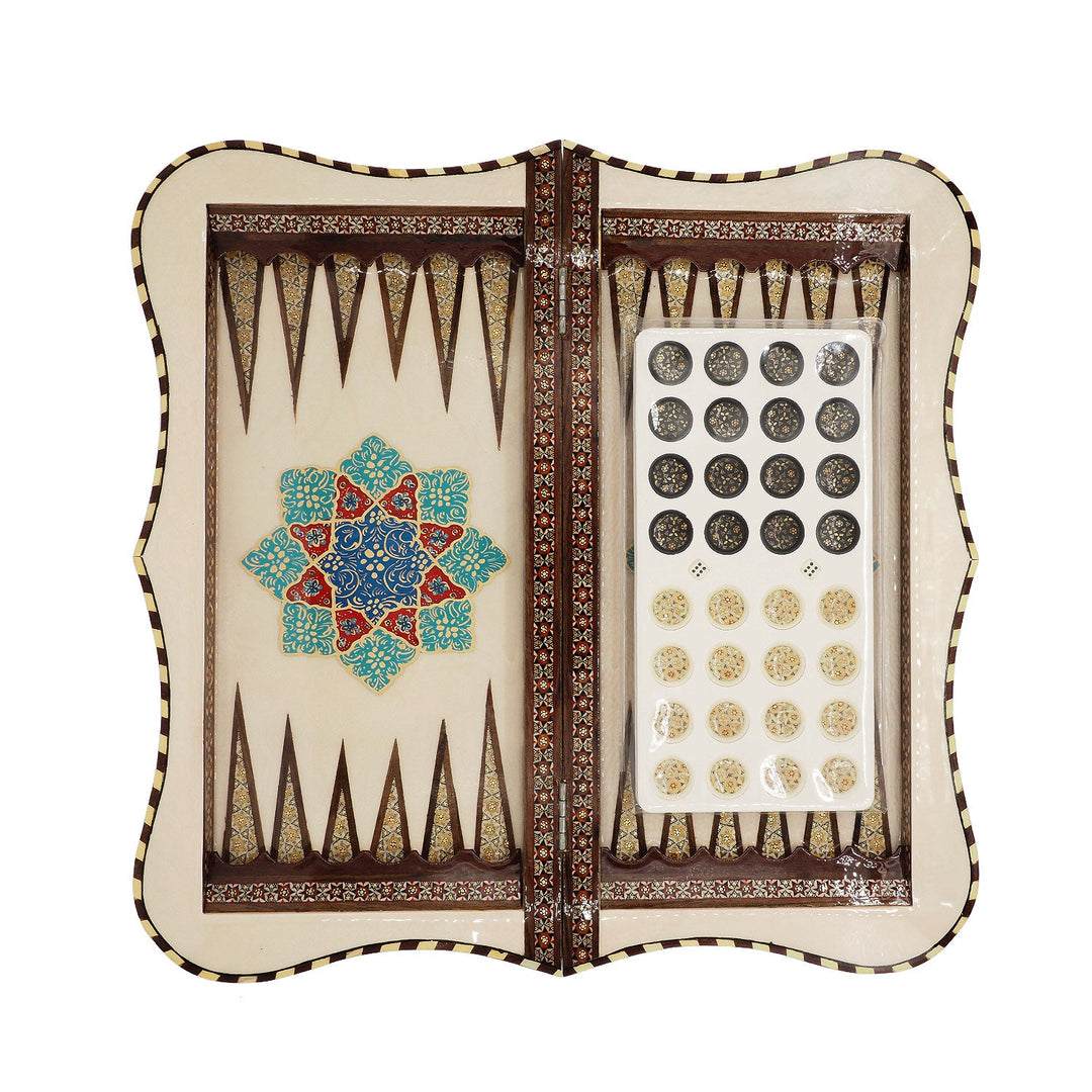 Handcrafted Hatem-Inlaid Wooden Backgammon Set with Carrying Case - WAAH241