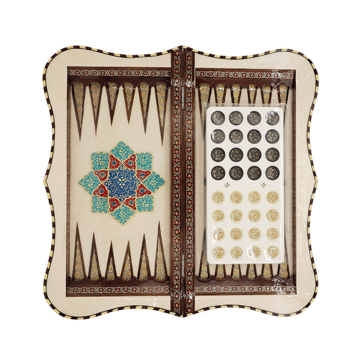 Handcrafted Hatem-Inlaid Wooden Backgammon Set with Carrying Case - WAAH241