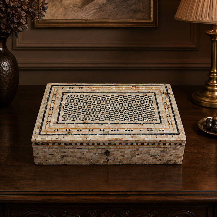 Handcrafted  Mother-of-Pearl Mosaic and Abalone Inlaid Wooden Box - WAAH250