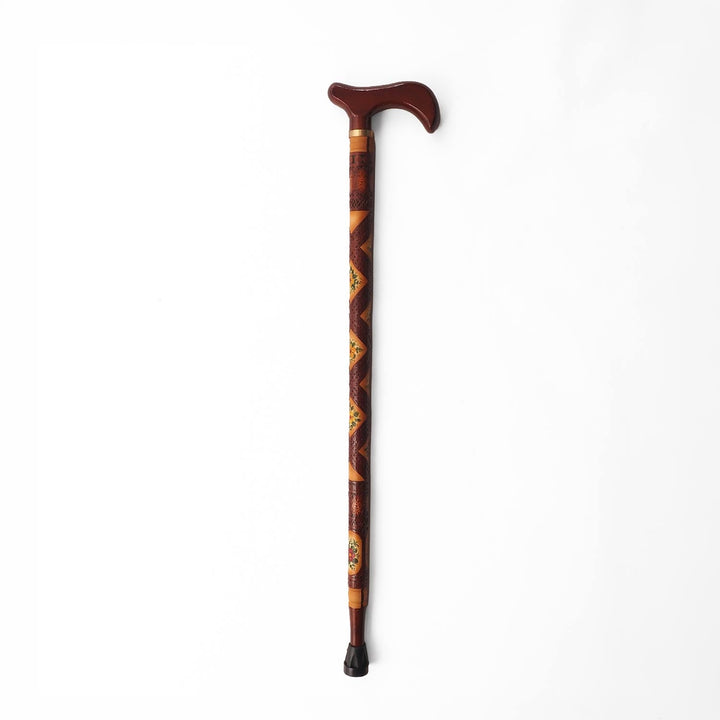 Handcrafted Leather-Covered Wooden Walking Cane - WAAH331