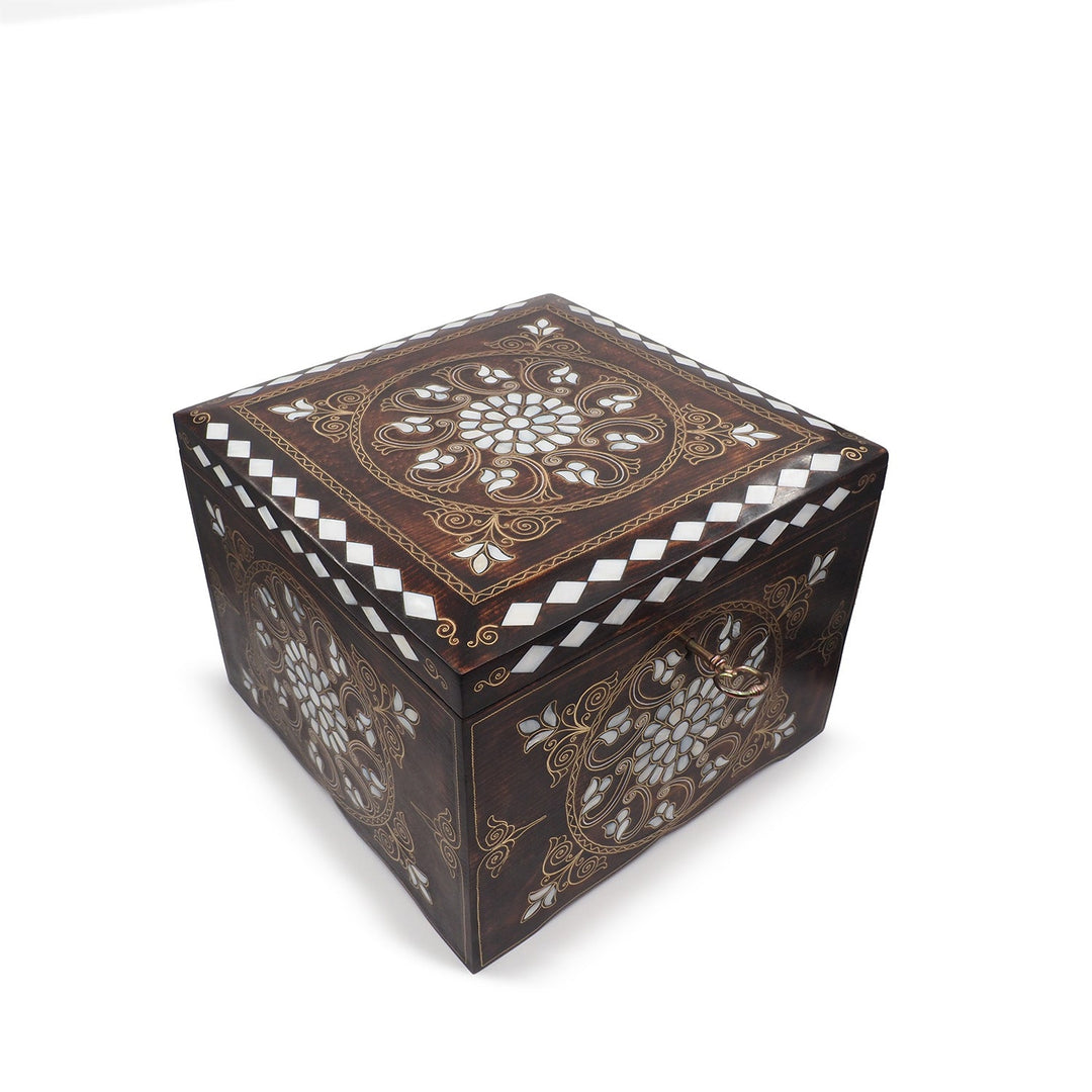 Handcrafted Mother-of-Pearl &amp; Copper Wire Inlaid Wooden Box - WAAH374