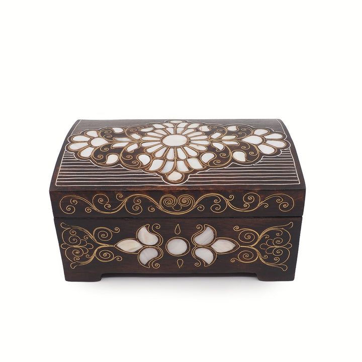 Handcrafted Mother-of-Pearl &amp; Copper Wire Inlaid Wooden Box - WAAH375