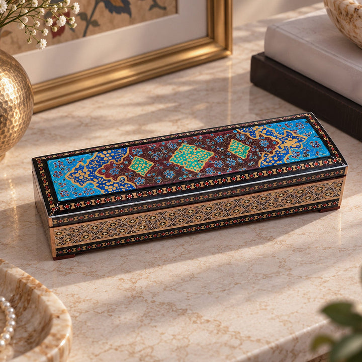 Traditional Motif | Handcrafted Hatem-Inlaid Wooden Box - WAAH395
