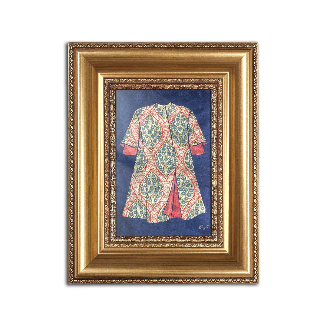 Hand-Painted Ottoman Kaftan Motif Glass Wall Art with Gold Leaf Wooden Frame - WAAH456