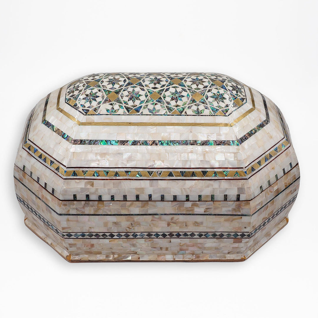 Handcrafted Patterned Wooden Box with Mother-of-Pearl Mosaic and Abalone Inlay - WAAH471