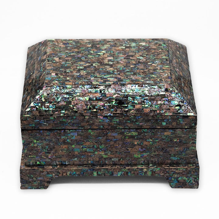 Handcrafted Patterned Wooden Box with Abalone Mother-of-Pearl Inlay - WAAH473