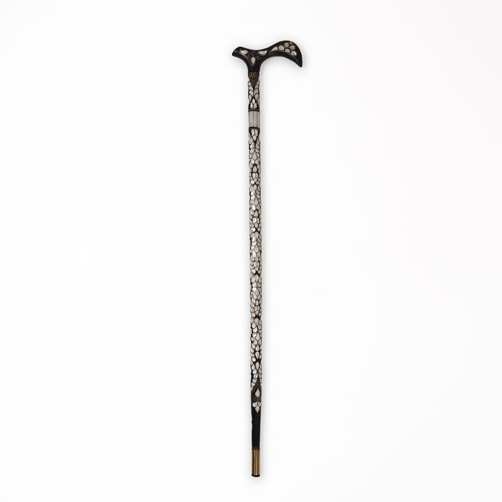 Handcrafted Wooden Walking Cane with Mother-of-Pearl and Copper Wire Inlay - WAAH477