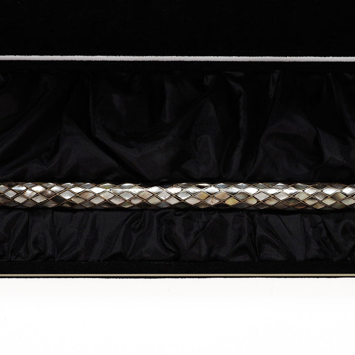 Handcrafted Wooden Walking Cane with Mother-of-Pearl and Copper Wire Inlay - WAAH478