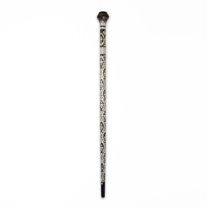 Handcrafted Wooden Walking Cane with Mother-of-Pearl and Copper Wire Inlay - WAAH480