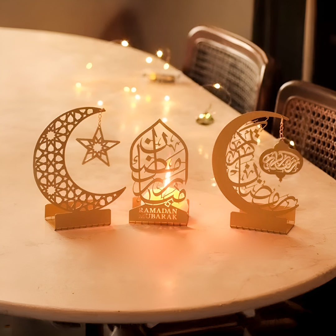 Ramadan Mubarak Metal Candle Holder Set of 3 - WAMH099
