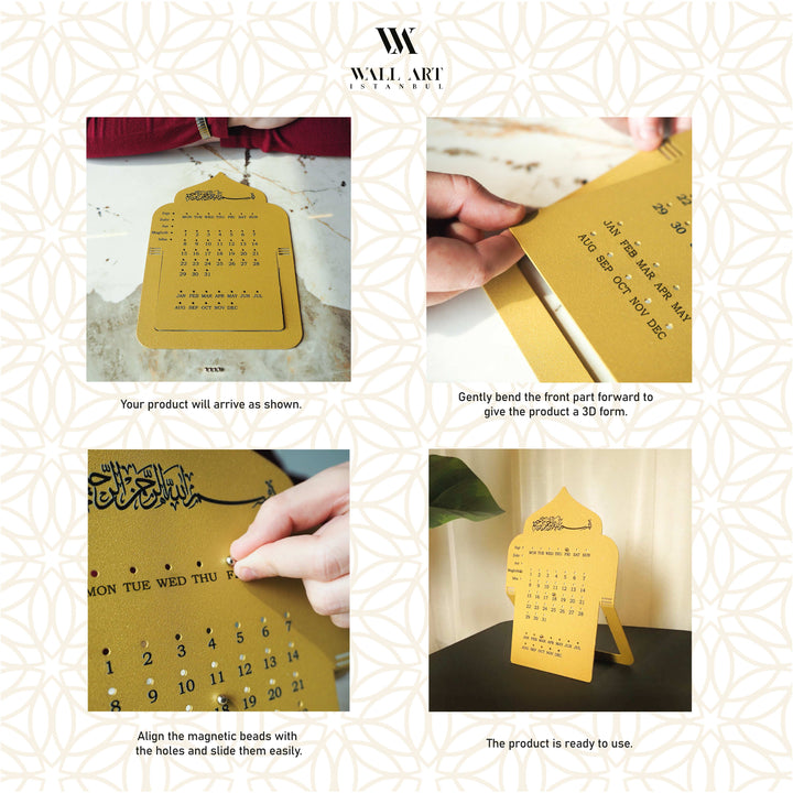Prayer Time Metal Islamic Desk Calendar - WAMH206