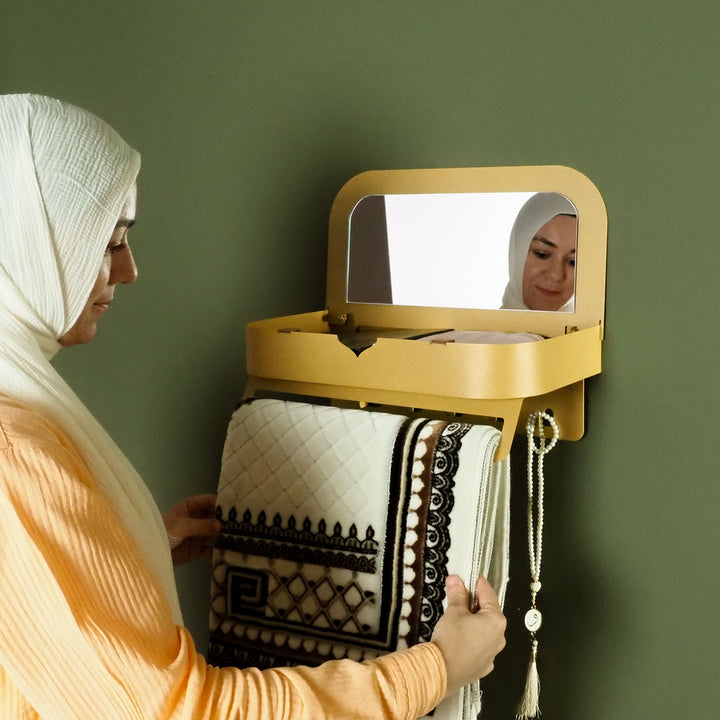 Sefa Metal Organizer Wall Shelf with Mirror - WAMH209