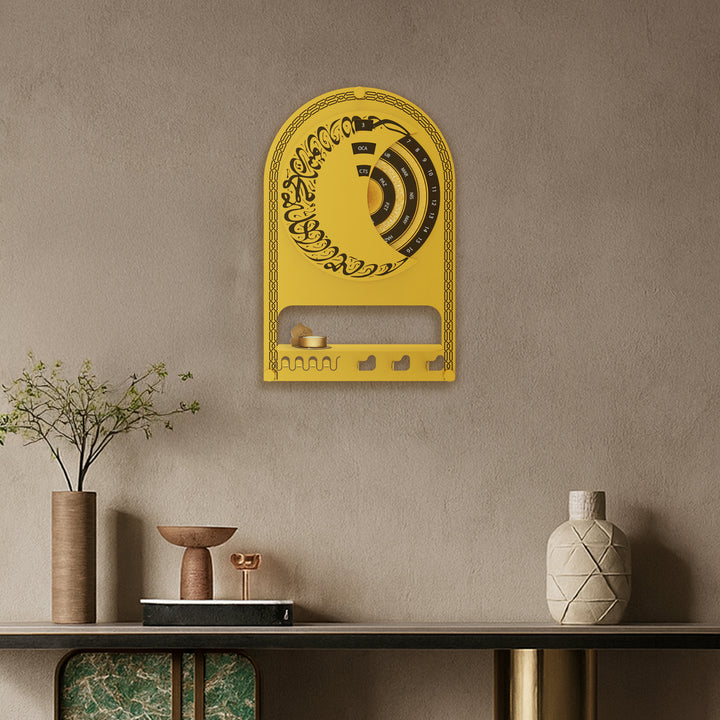 Turkish Metal Islamic Wall Calendar with Shelf & Hooks - WAMH225