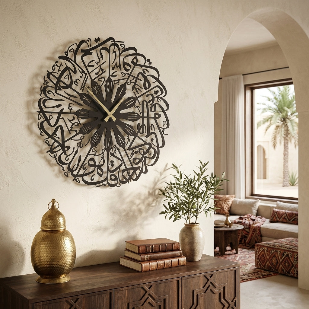 Surah Ikhlas Written Metal Wall Clock (Roman Numerals) - WAMS015