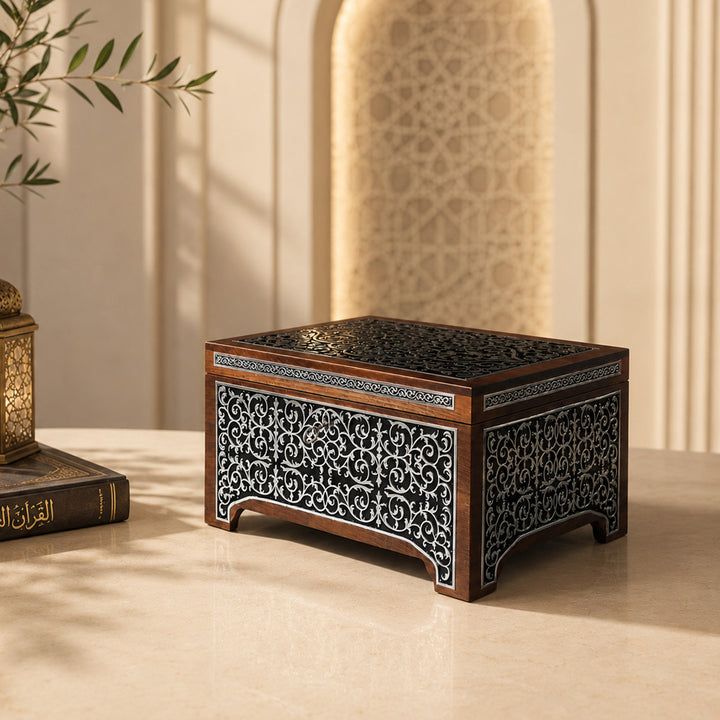 Silver Inlaid Wooden Chest – WAP017