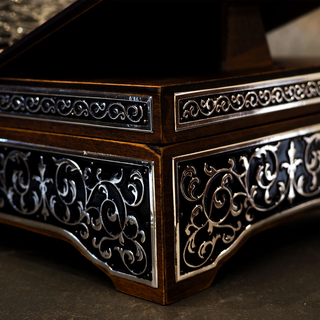 Premium Wooden Quran Stand and Quran with Silver Engravings - WAP021