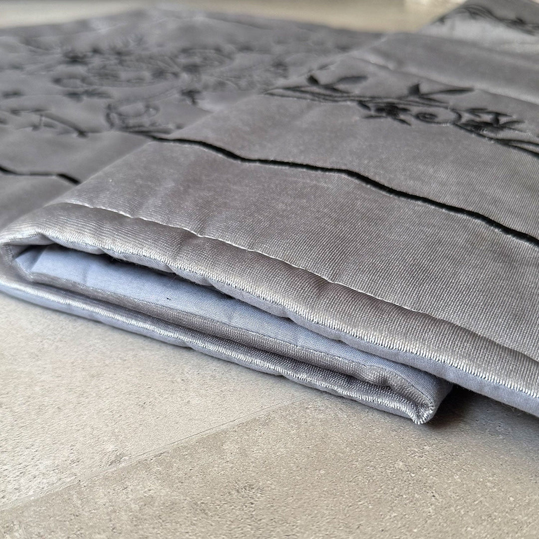 Gray Velvet Islamic Prayer Rug with Black Embroidery – WAS016