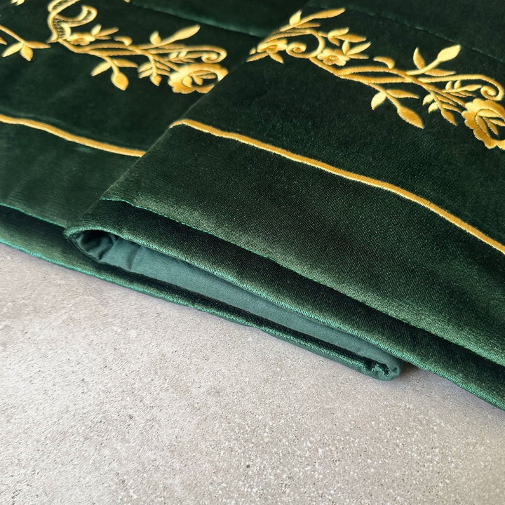 Green Velvet Islamic Prayer Rug with Gold Embroidery – WAS017