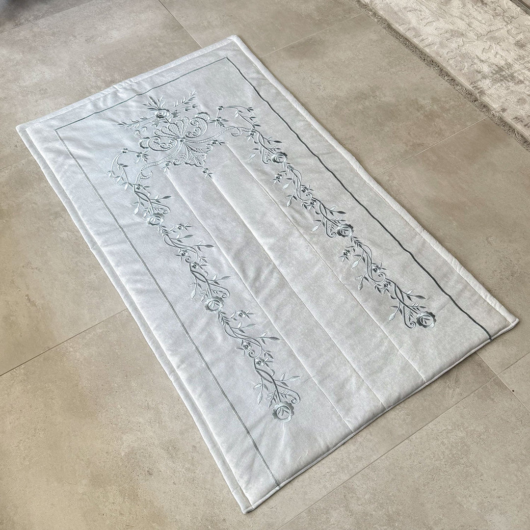 Cream Velvet Islamic Prayer Rug with Silver Embroidery – WAS018