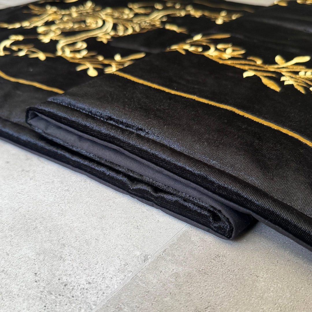 Black Velvet Islamic Prayer Rug with Gold Embroidery – WAS019