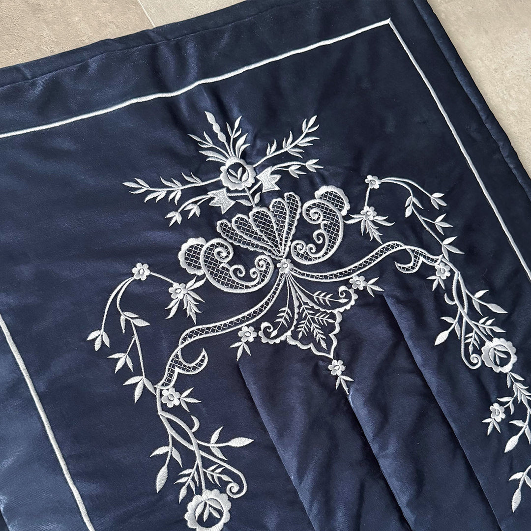Navy Velvet Islamic Prayer Rug with Silver Embroidery – WAS020