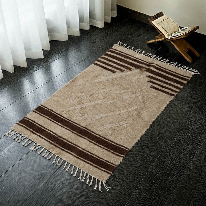 Handwoven Beige Siirt Mohair Islamic Prayer Rug - WAS052
