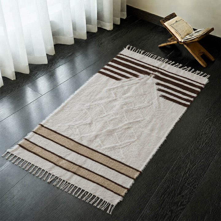 Handwoven Cream Siirt Mohair Islamic Prayer Rug - WAS053