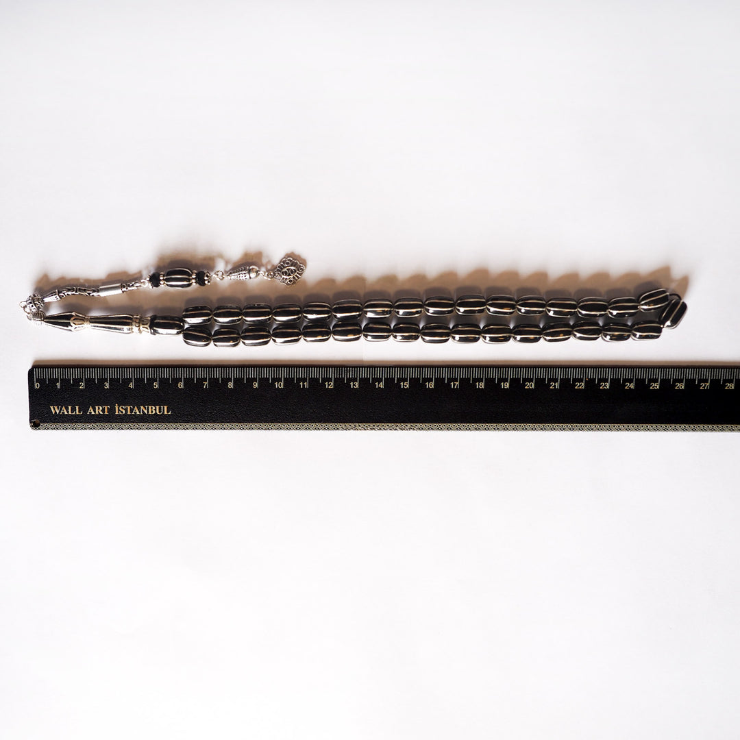 Genuine Oltu Stone 8-Cut Design with Sterling Silver Hand-Engraved Imam Bead & Special Tassel - WATD028