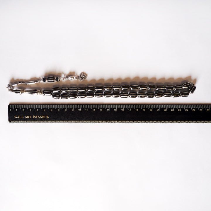 Genuine Oltu Stone 8-Cut Design with Sterling Silver Hand-Engraved Imam Bead & Special Tassel - WATD028