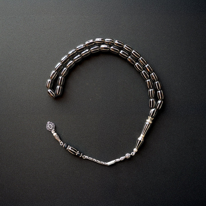 Genuine Oltu Stone 8-Cut Design with Sterling Silver Hand-Engraved Imam Bead & Special Tassel - WATD028