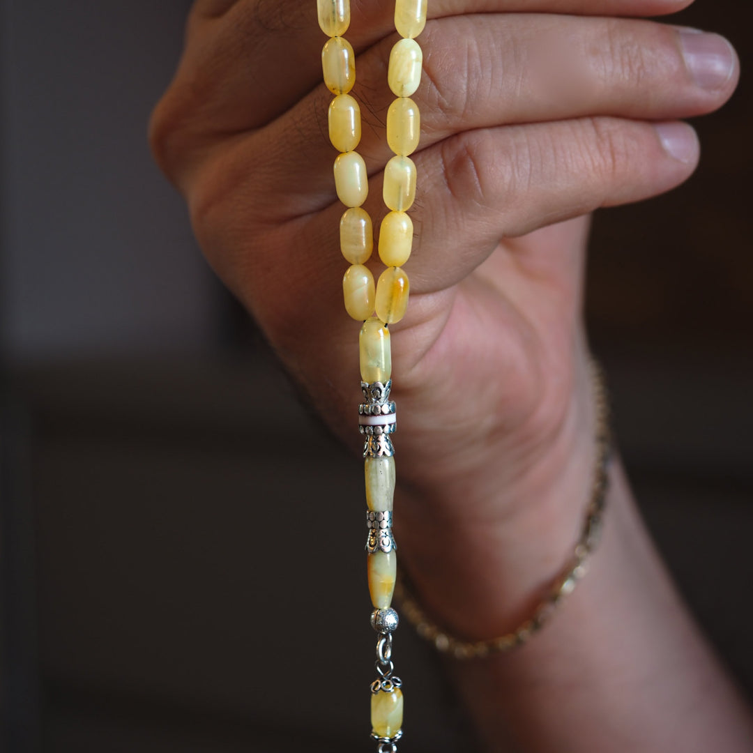 Raw Baltic Amber Silver Tasbeeh – WATD032