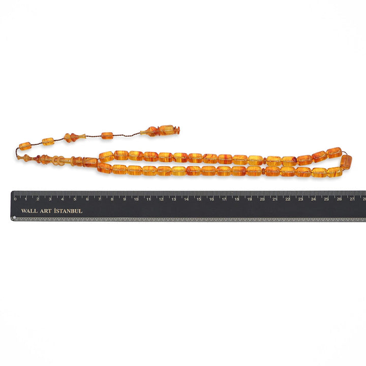 Ringed Model Capsule-Cut Fire Amber Tasbeeh - WATD1007