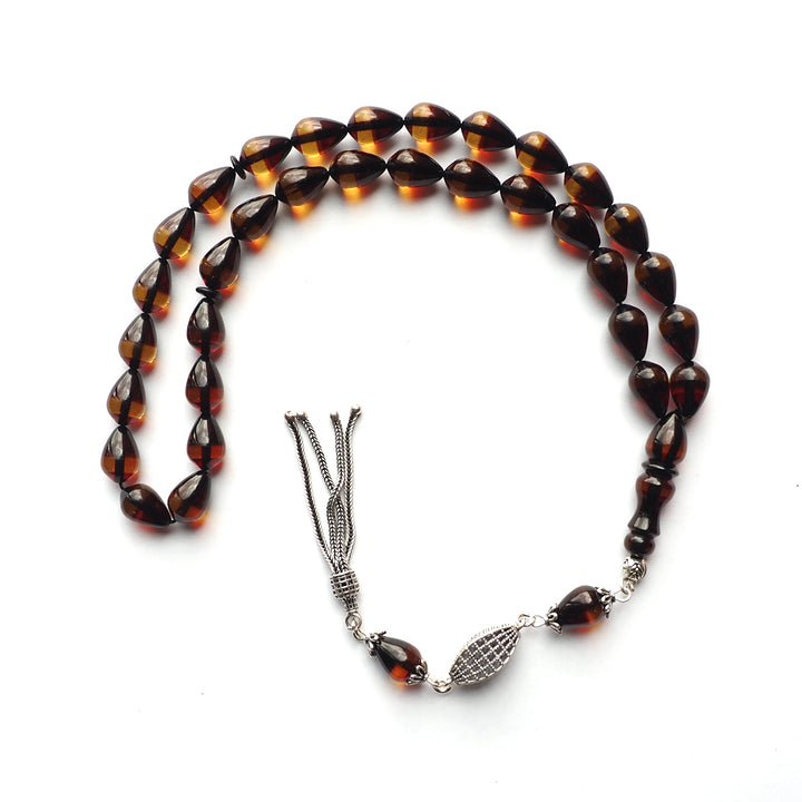 Handcrafted Graded Pressed Fire Amber Tasbeeh Silver Tassel – WATD127