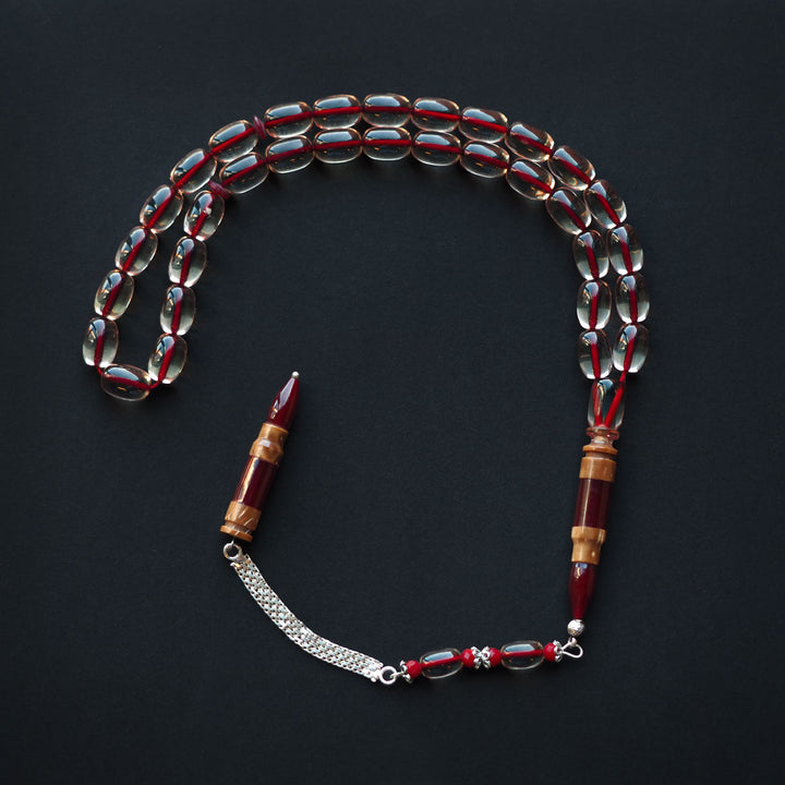 Fire Amber Tasbeeh with Special Silver &amp; Kuka Wood Tassel – WATD153