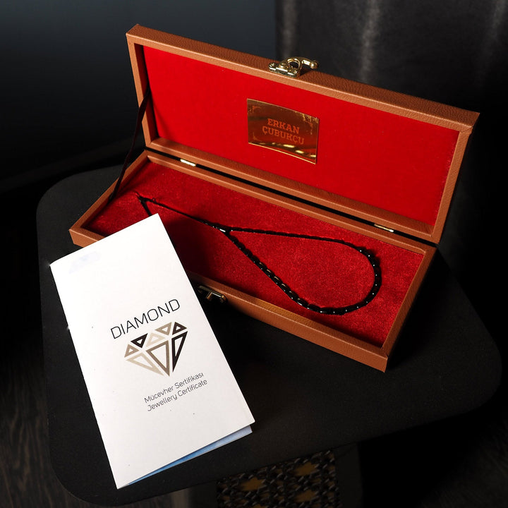 Mastercrafted Diamond-Detailed Black Pressed Amber Tasbeeh (Special Box) – WATD195