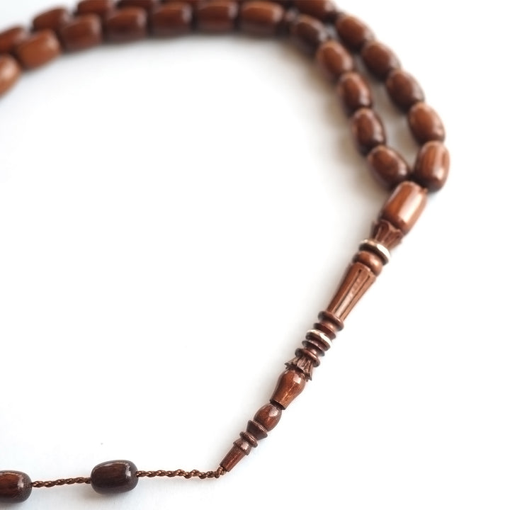 Snakewood Hand-Carved Imam & Hitame with Silver Wrap, Hand-Polished Tasbeeh – WATD229