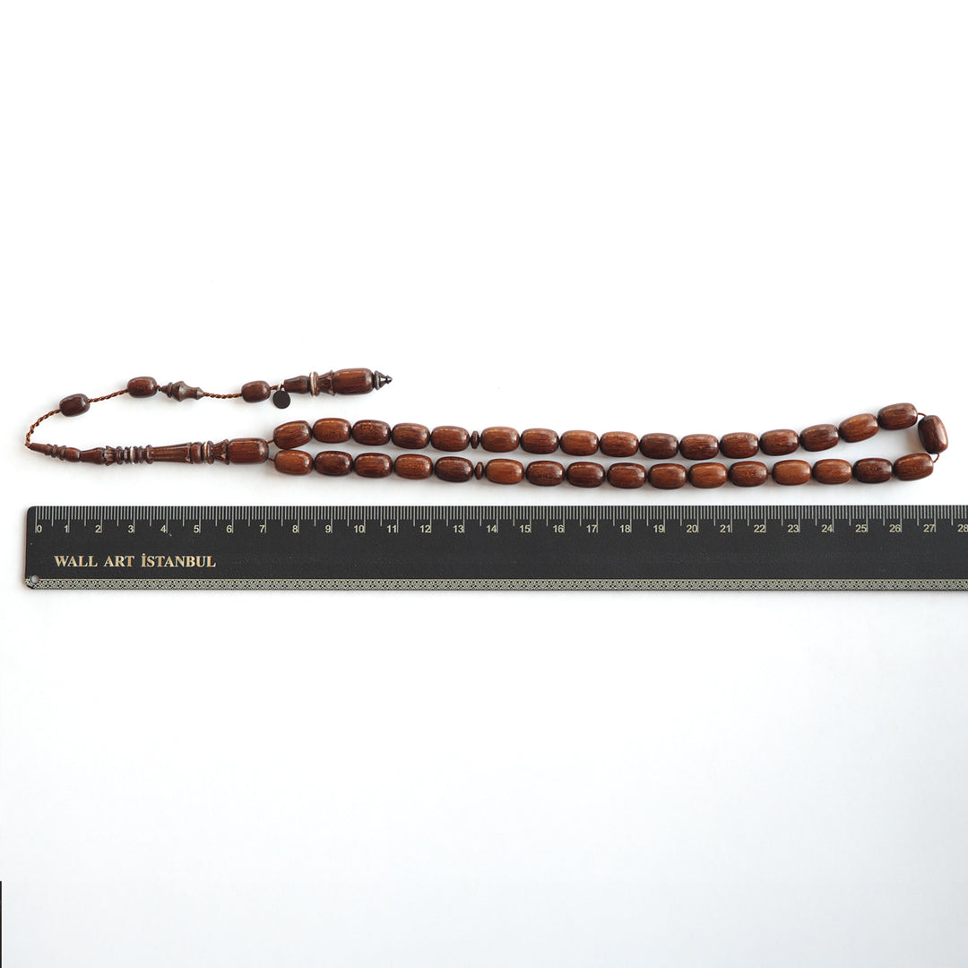 Snakewood Hand-Carved Imam & Hitame with Silver Wrap, Hand-Polished Tasbeeh – WATD229