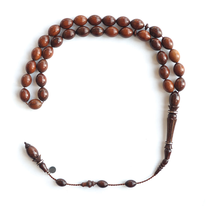 Snakewood Hand-Carved Imam & Hitame with Silver Wrap, Hand-Polished Tasbeeh – WATD230