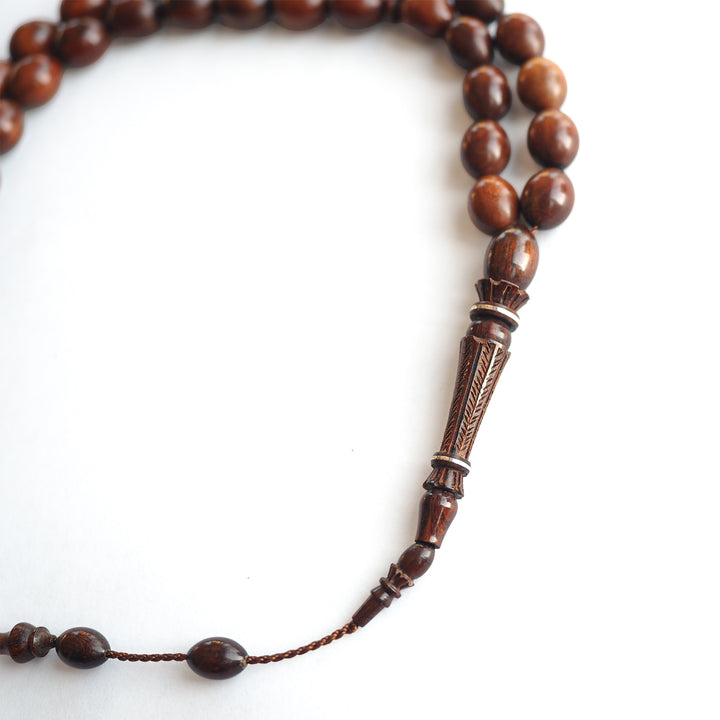 Snakewood Hand-Carved Imam & Hitame with Silver Wrap, Hand-Polished Tasbeeh – WATD230